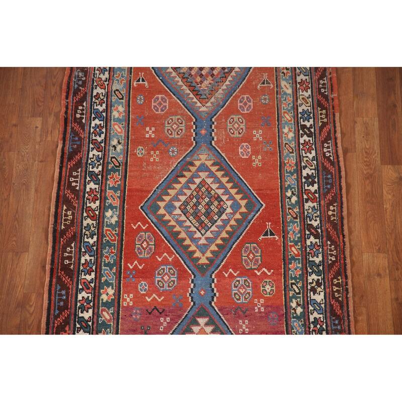 Red Antique Heriz Bakhshayesh Persian Runner Rug Handmade Wool Carpet - 3'3"x 15'8"