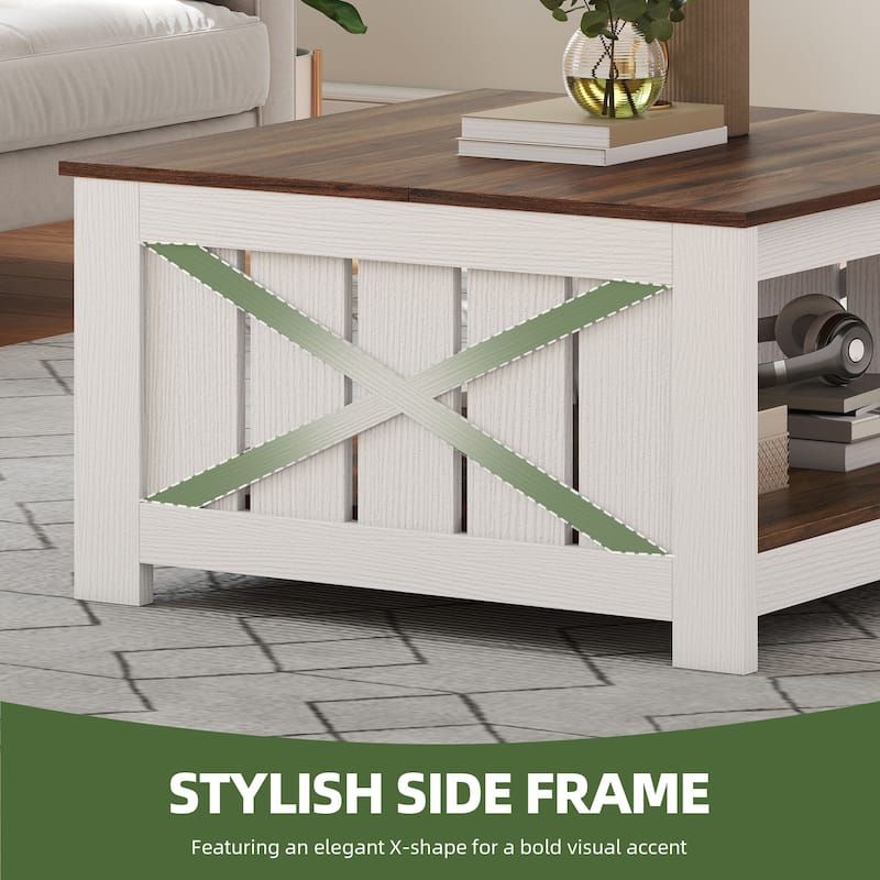 Modern Rustic Square Wood Coffee Table with Storage