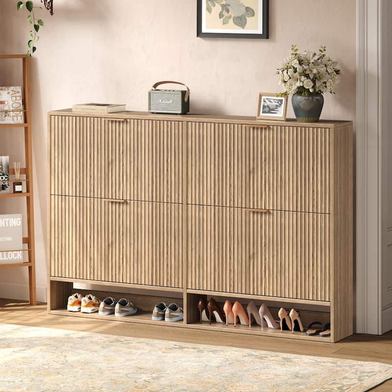 47.2''W Shoe Storage Cabinet for Entryway with 4 Flip Drawers, Fluted Slim Shoe Cabinet for Foyer, Hallway