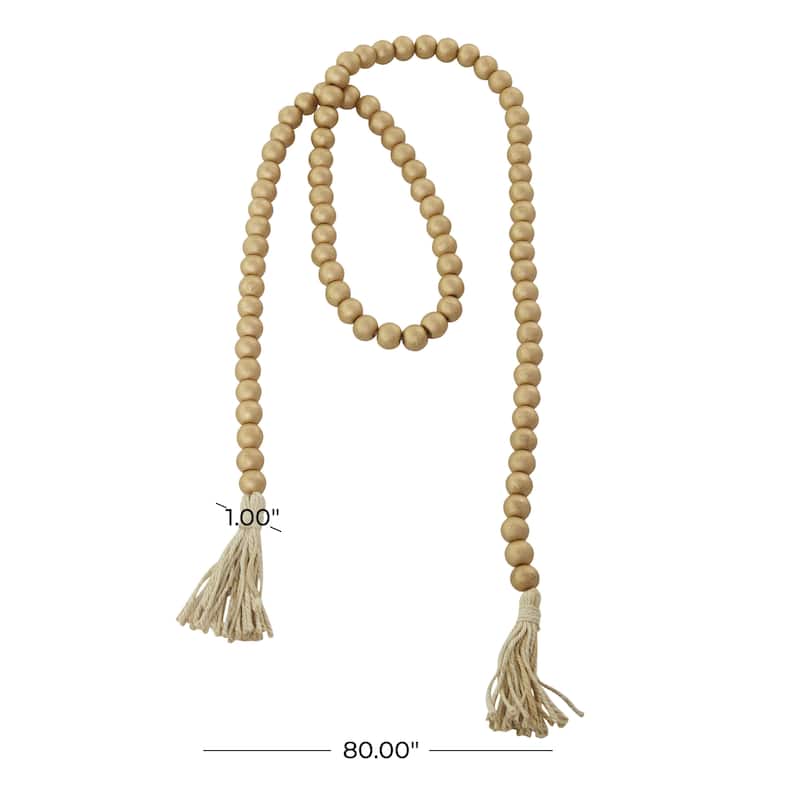 Mango Wood Handmade Round Long Carved Beaded Garland with Tassel - Roche River Decor
