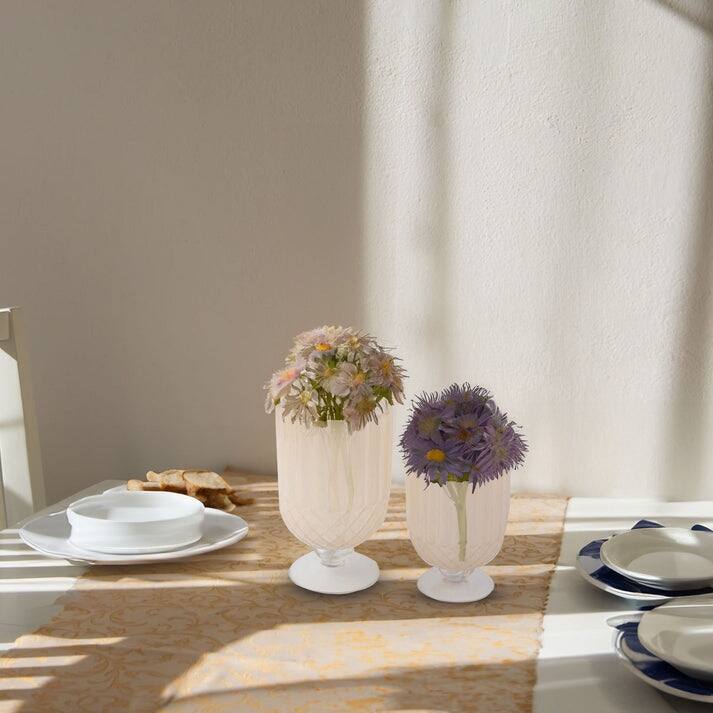 Goblet Style Frosted Glass Table Vases Set of 2 Modern Decor Accent