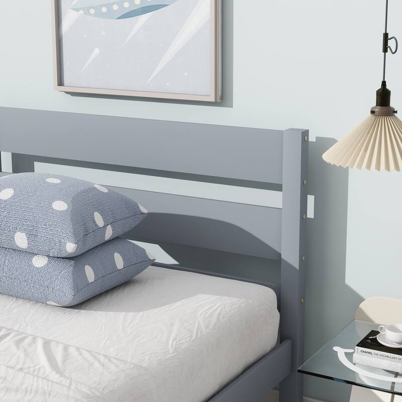 Twin Size Bed with Headboard and Footboard Solid Rubber Wood Frame