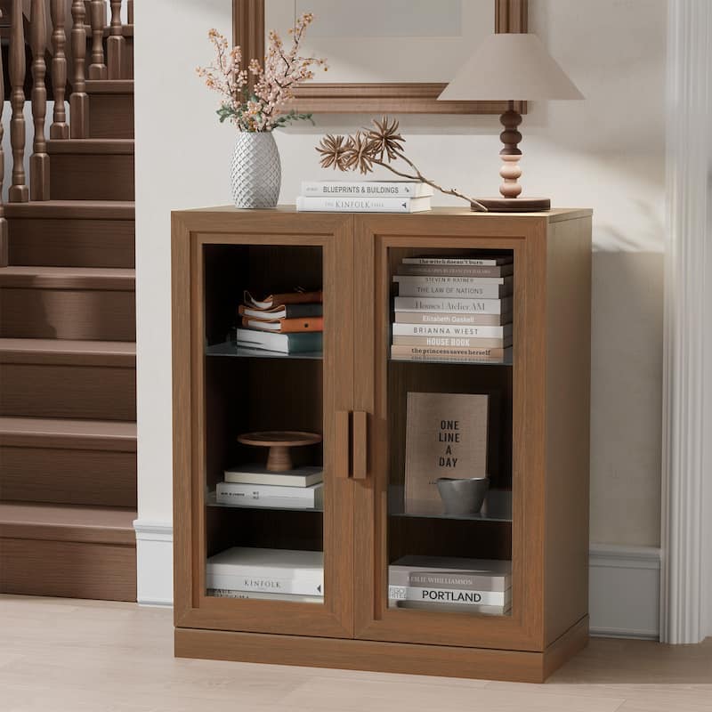 Modular Sideboard Buffet Cabinet with Tempered Glass Doors Credenza Console Table for Living Room Kitchen Dining Room Entryway