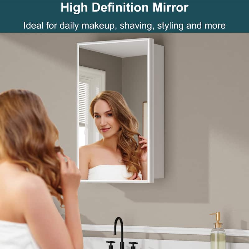 Elise Iron Medicine Cabinet with Mirror, Adjustable Shelves, Recessed or Wall Mount