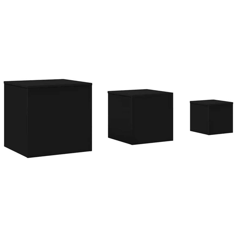 vidaXL Side Table Set of 3 Black Engineered wood Small to Large - 17.7 x 17.7 x 17.7 in
