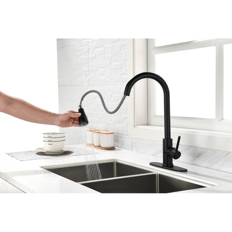 Modern Brushed Nickel Faucets Single Handle High Arc Pull Out Kitchen Faucet