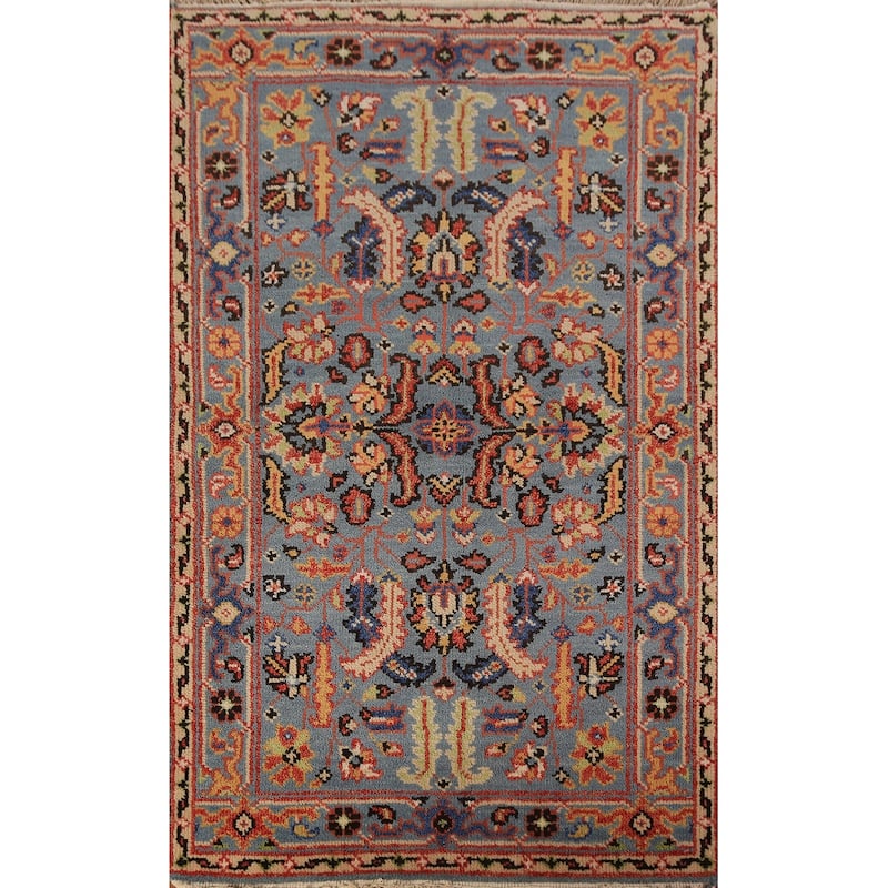 Light Blue Oushak Indian Foyer Rug Handmade Wool Carpet - 3'0"x 5'0"