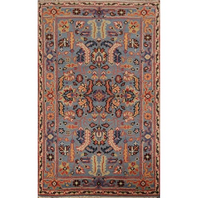 Light Blue Oushak Indian Foyer Rug Handmade Wool Carpet - 3'0"x 5'0"
