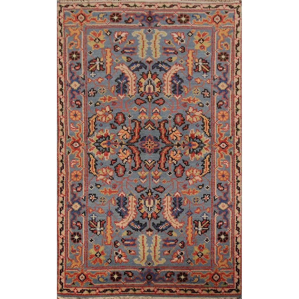 Light Blue Oushak Indian Foyer Rug Handmade Wool Carpet - 3'0"x 5'0"