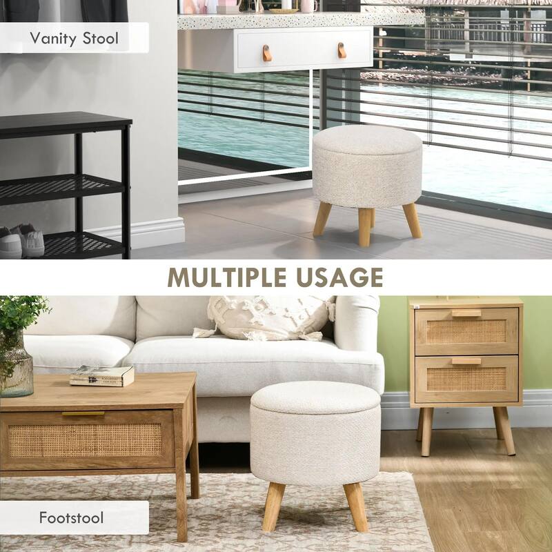 Round Storage Ottoman Stool with Stool, Padded Seat and Hidden Space