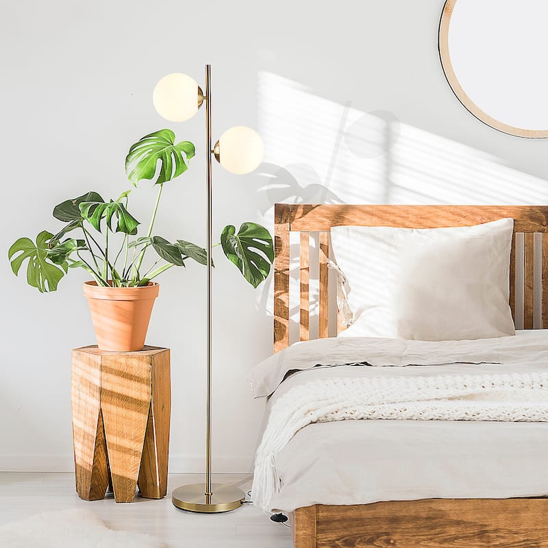 HOMCOM Modern Floor Lamp with 2 Globe Lamp Shade Contemporary Decorative LED Standing Light