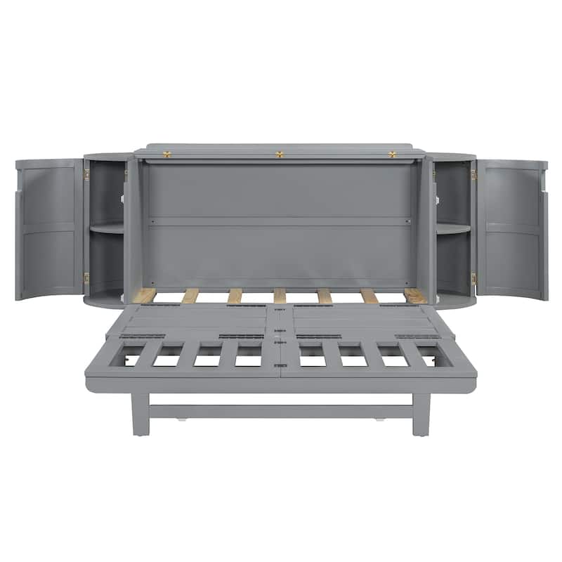 Queen Murphy Bed With Hidden Storage & Modern Woven Design,Gray