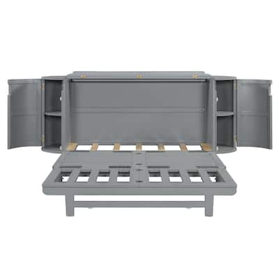 Queen Murphy Bed With Hidden Storage & Modern Woven Design,Gray