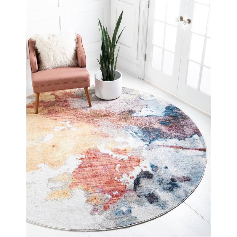 Contemporary Brouhaha Collection Area Rug - 5'3" Round - Multi