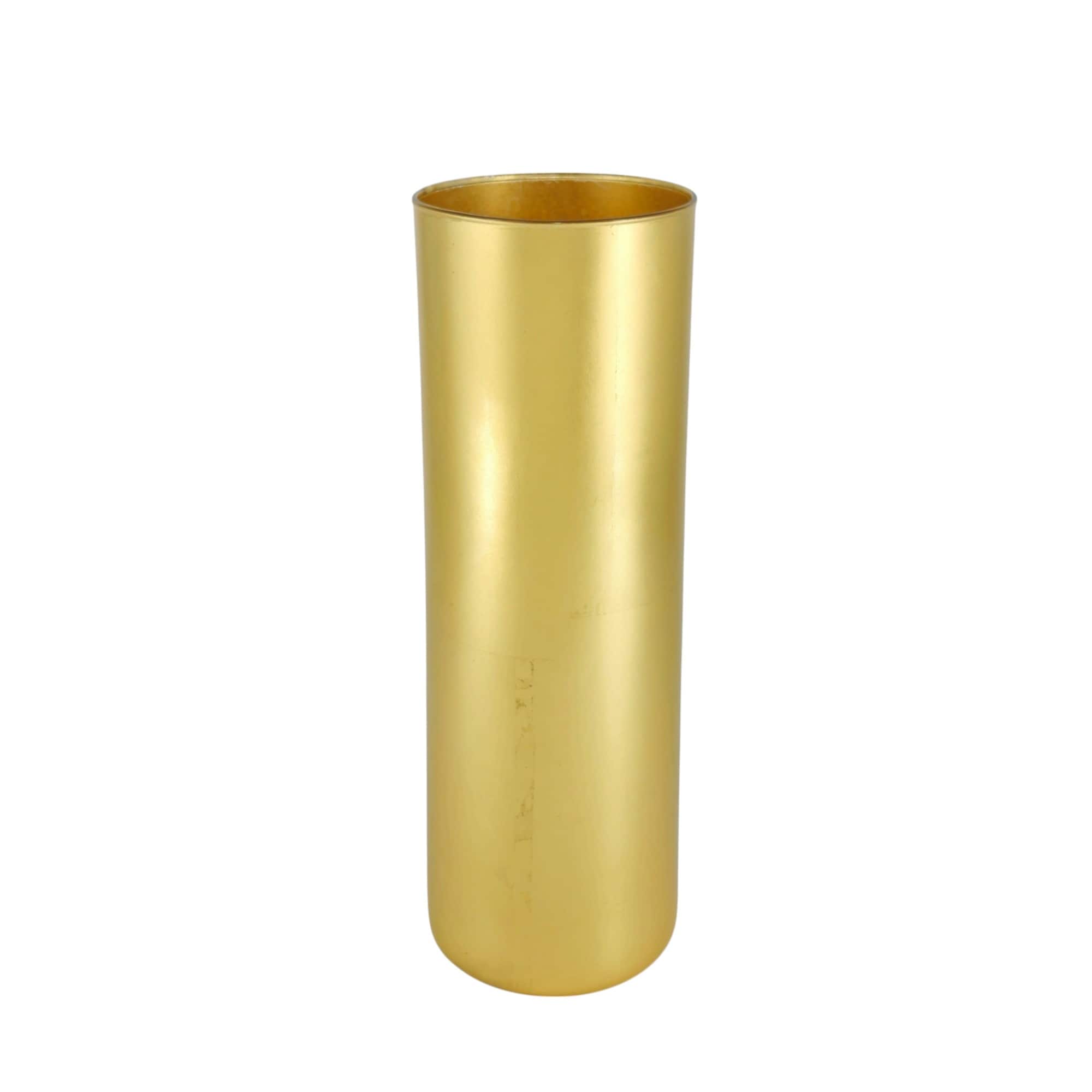 Modern Golden Hand Gilded Glass Cylinder Vase Ideal for Mantel Displays or Wedding Reception Tables