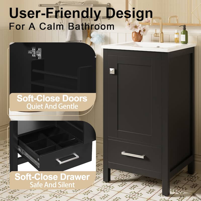 GDFStudio - Aurora Wood & Ceramic Bathroom Vanity Set with Sink and Divided Drawers