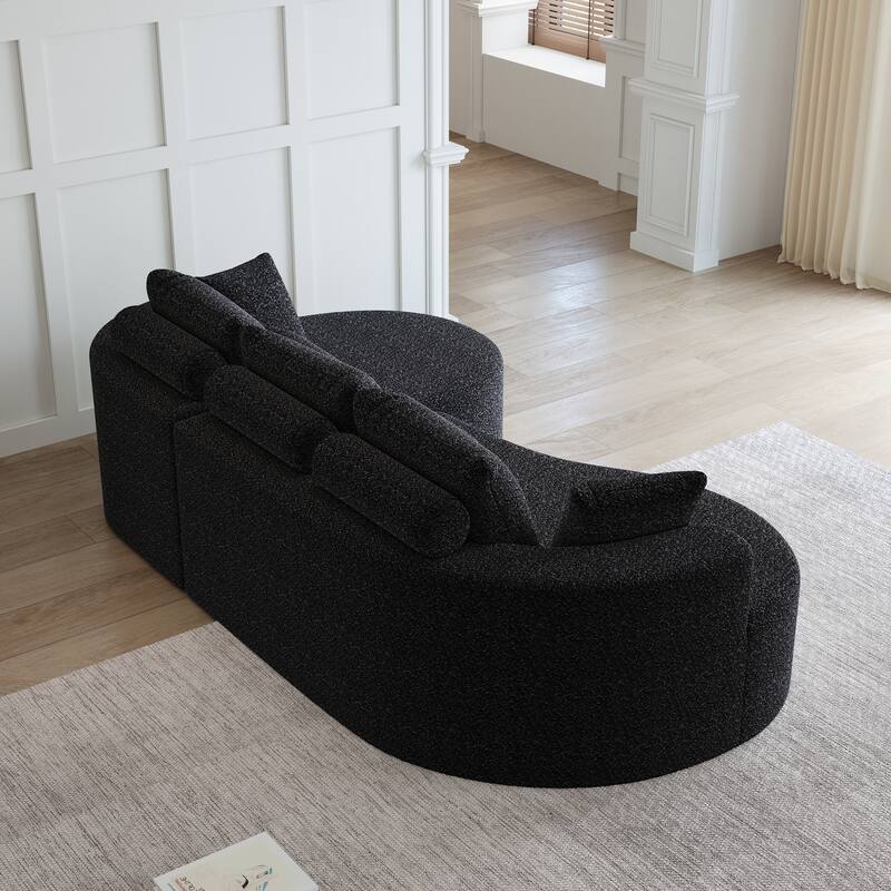 Oversized Chenille Upholstered Boneless Sofa, L-Shaped Curved Sectional Sofa, Deep Seat Cloud Couch with 7 Pillows