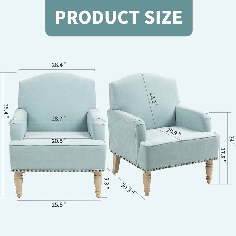 Modern Accent Chair with Retro Wooden Legs & Nailhead Trim