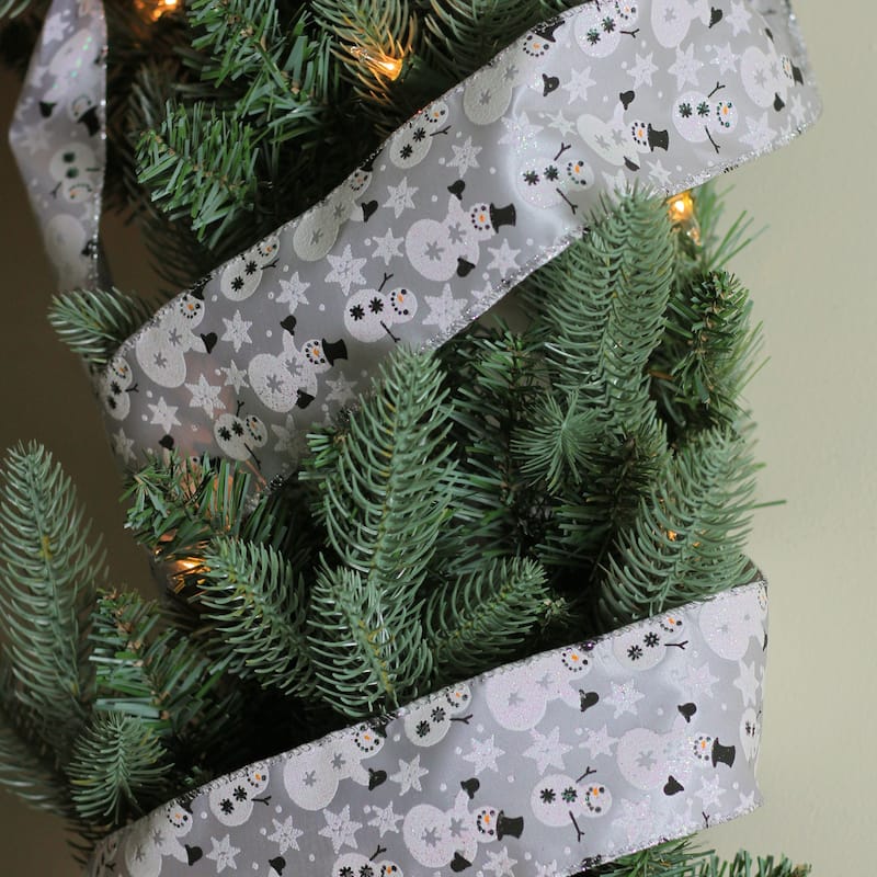 Pack of 12 Shiny Silver Snowmen and Snowflakes Wired Christmas Craft Ribbon 2.5" x 120 Yards