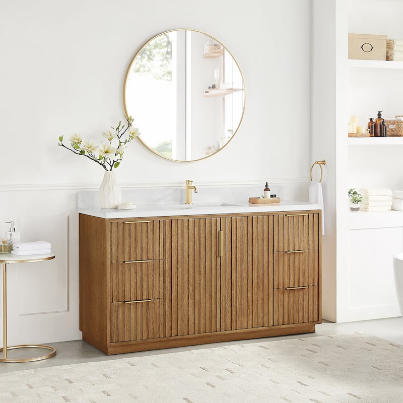Bangkok Bath Vanity with White Grain Stone Top, no Mirror
