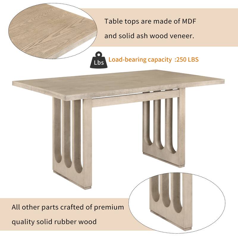 Dining Table Set for 6, Farmhouse Rectangular Dining Table and 6 Upholstered Chairs Ideal for Dining Room