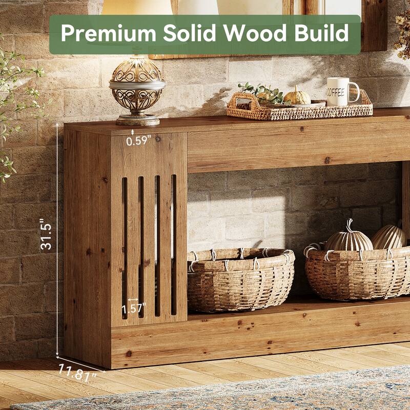 63-Inch Sofa Table, Solid Wood Farmhouse Sofa Console Behind Couch