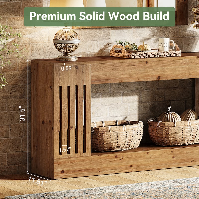 Solid Wood Console Table, Sofa Couch Table with Storage Shelf, 2-Tier Entryway Table for Entrance, Hallway, Living Room