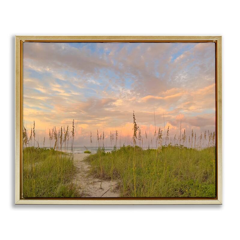 Stupell Serene Coastal Path Grasses Framed Floater Canvas Wall Art Design By Mary Lou Johnson - 31 x 25 - Gold