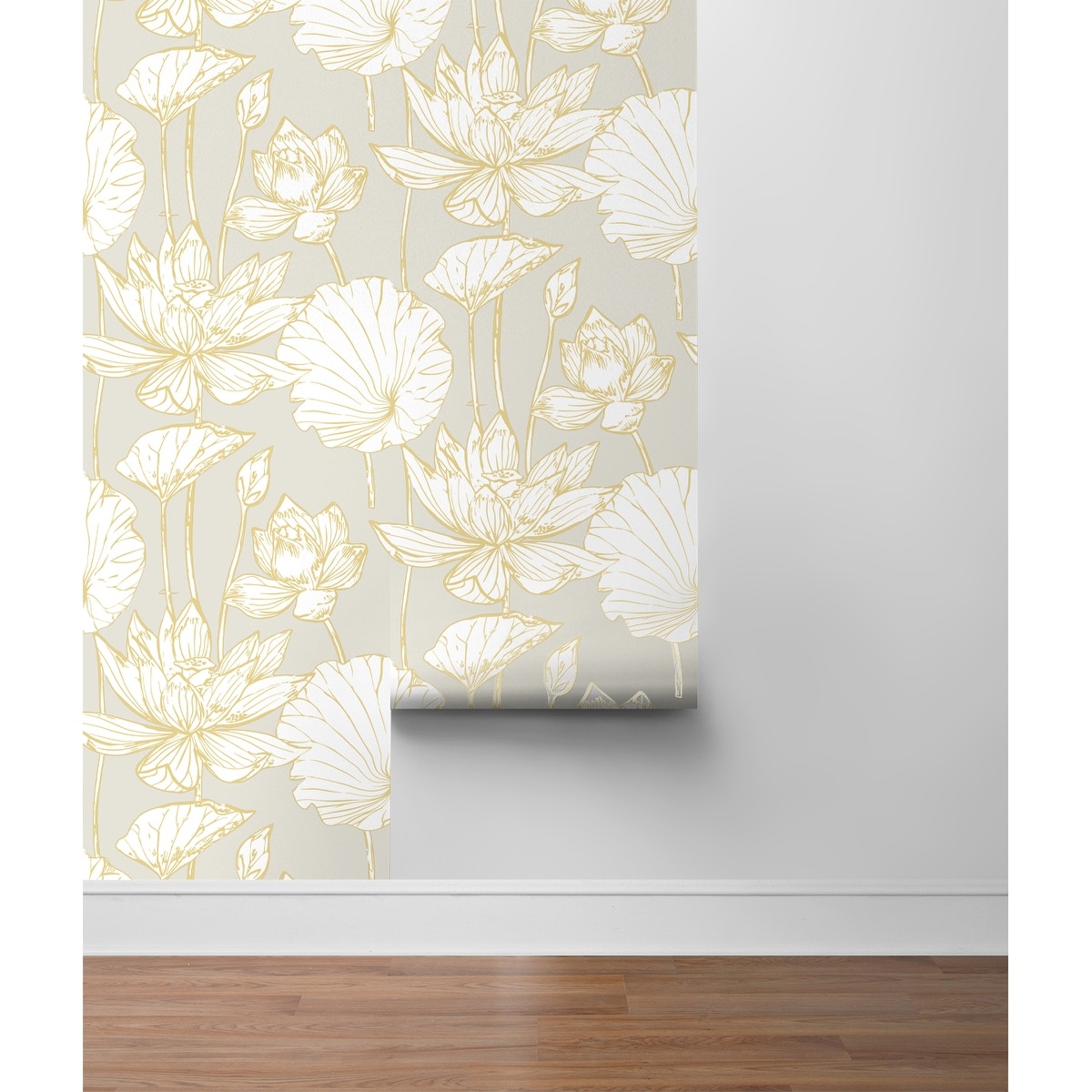 Seabrook Designs Lotus Metallic Gold And Off-White Floral Paper