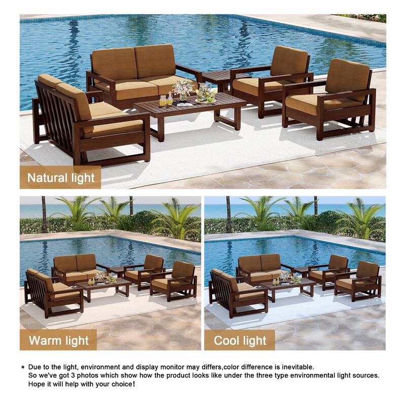 7-Piece Outdoor Teak Wood Conversation Set with Loveseat, Chairs and Tables