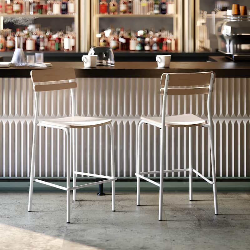 2PK Commercial Solid Wood Bar Stools with Frames and Antique Finish - 19.75"W x 22.25"D x 44.5"H