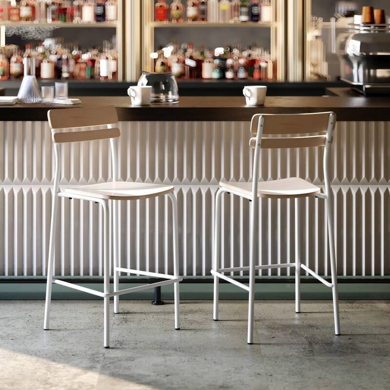 Commercial Solid Wood Bar Stool with Frame and Antique Finish - 19.75"W x 22.25"D x 44.5"H