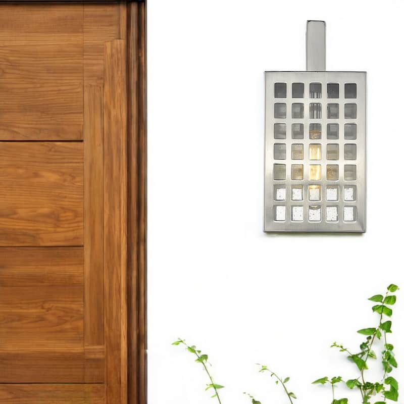 Outdoor Wall Flush Mount 1-Light with Glass Shade and Steel Wet Rated Fixture LED A19 Compatible - 10.75" H x 5" W x 7" D - Nickel