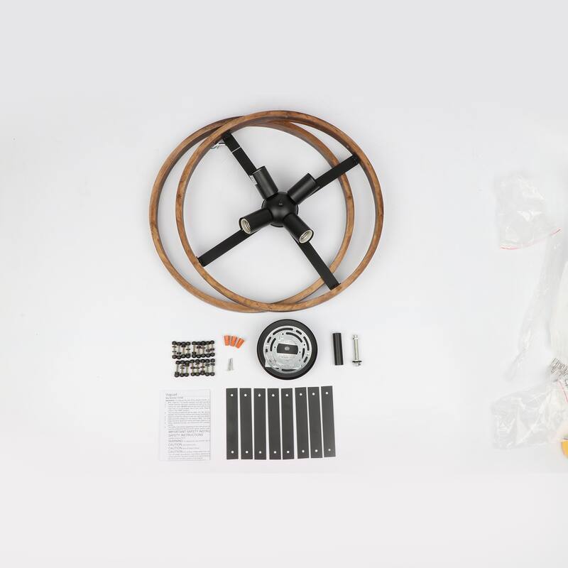 Anmytek Farmhouse 4-Light Wood Drum Semi-Flush Mount Ceiling Light for Entryway - Brown