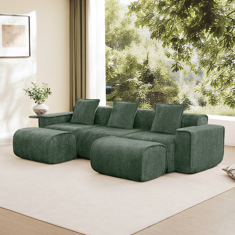 GDFStudio - Streamlined Velvet 3-Seater 108.66" U-Shaped Modular Boneless Sofa with 2 Ottomans