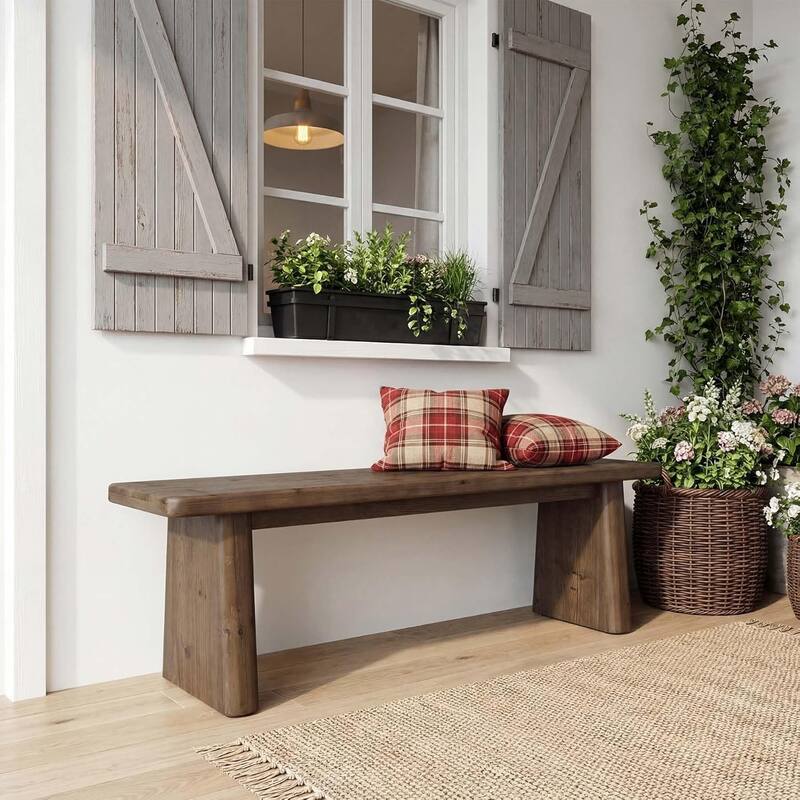 55.1" Solid Wood Entryway Bench, Rustic Bench Indoor for End of Bed, Dining Table, Mudroom, Hallway