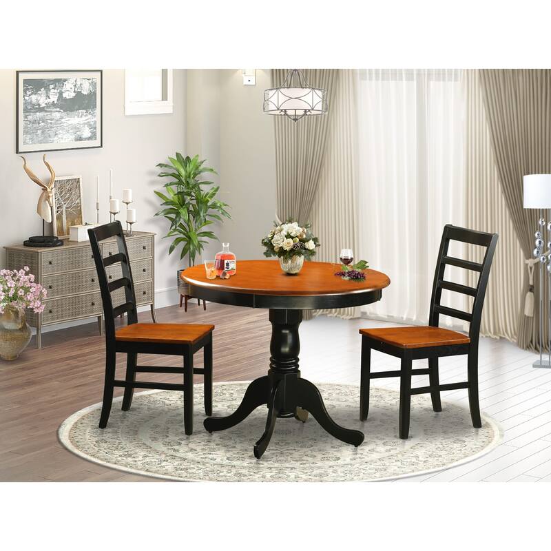East West Furniture Kitchen Table Set Contains a Round Dining Room Table and 2 Kitchen Chairs, Black & Cherry (Seat Options)