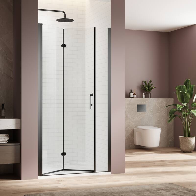 Bifold swing double glass panel shower door