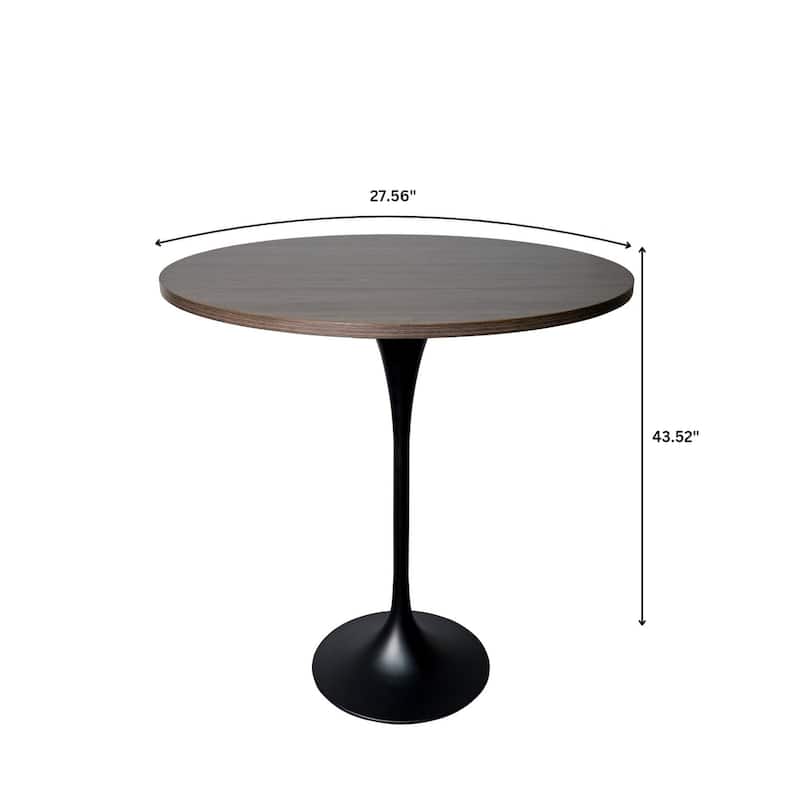 LeisureMod Verve 27" Bar Height Dining Table with MDF Round Top in Black Marbleized