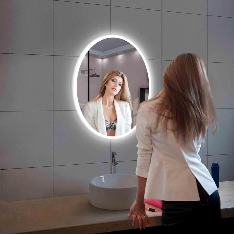 Oval LED Lighted Makeup Mirror for Bathroom Vanity