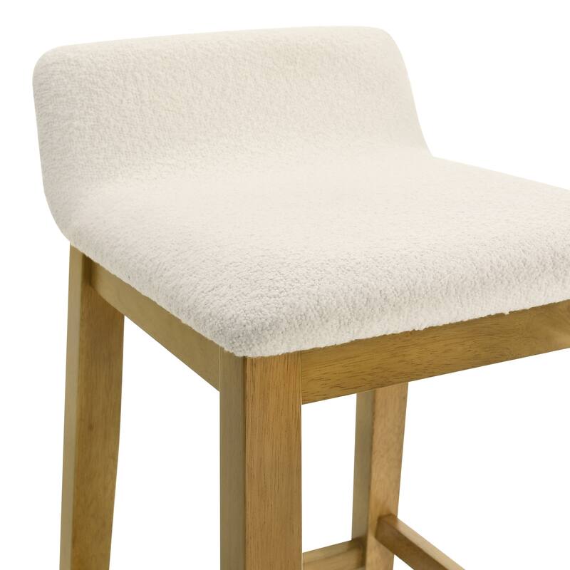 Annikah Low-Back Boucle Bar Stool, Counter Height Kitchen Barstool with Wood Legs