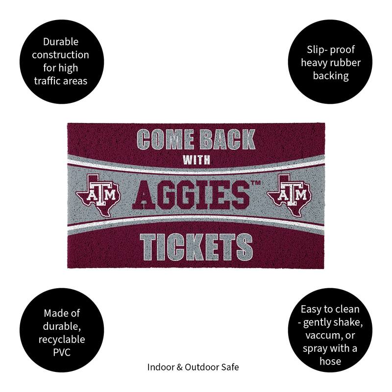 Texas A&M University 28 in. x 16 in. PVC "Come Back With Tickets" Trapper Door Mat