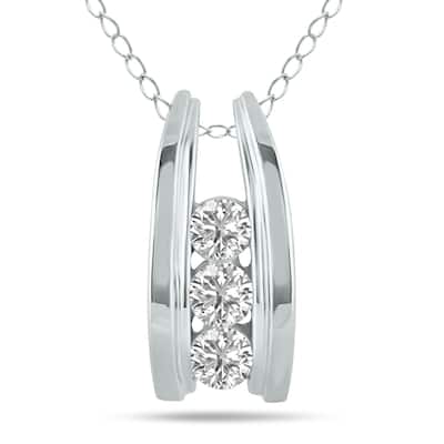 Marquee 1/2 CTW Three Stone Lab Grown Diamond Ladder Pendant in 10K White Gold