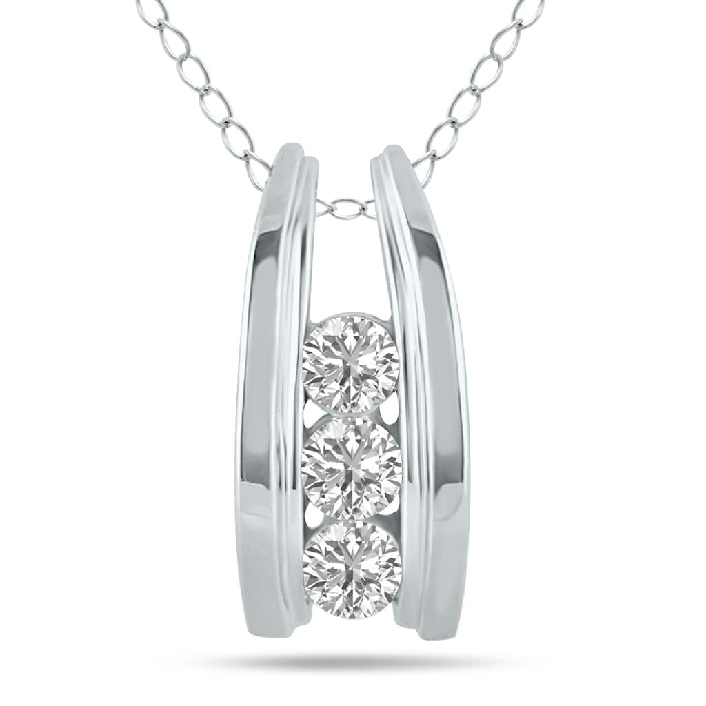 Marquee 1/2 CTW Three Stone Lab Grown Diamond Ladder Pendant in 10K White Gold