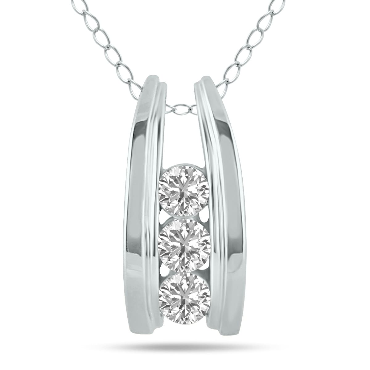 Marquee 1/2 CTW Three Stone Lab Grown Diamond Ladder Pendant in 10K White Gold