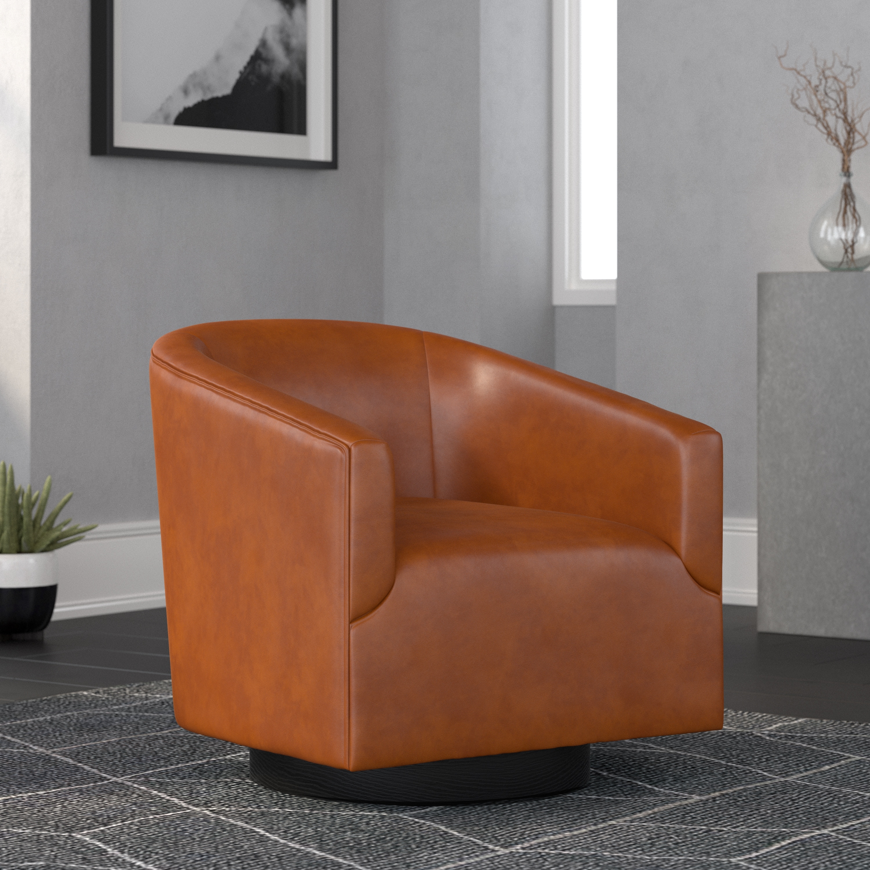 Classic Swivel Accent Chair Faux Leather Tub Barrel Chairs Comfy