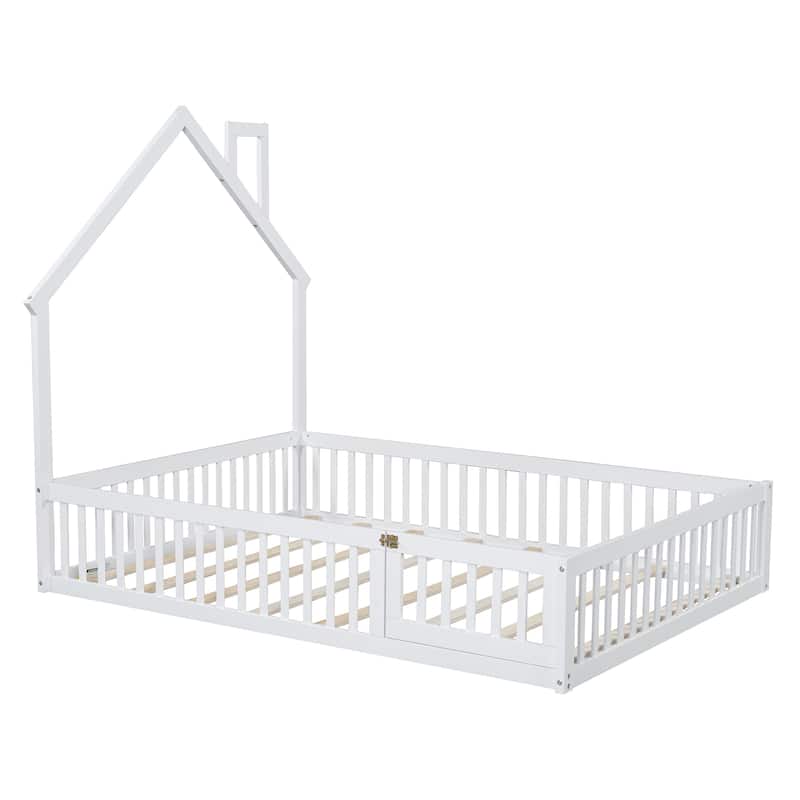 Wood House Platform Bed with Guardrail