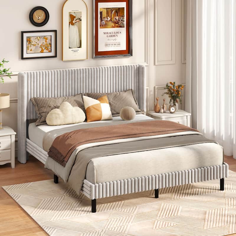 Costway Queen Size Velvet Bed Frame Upholstered Platform Bed with