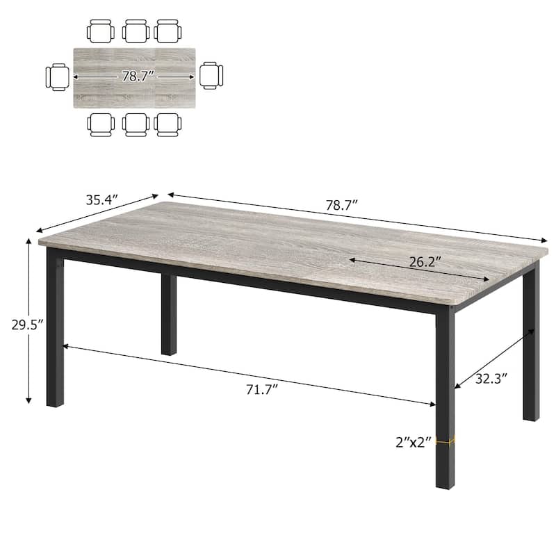 Industrial Dining Table, 71.7" Wooden Dining Table with Metal Legs