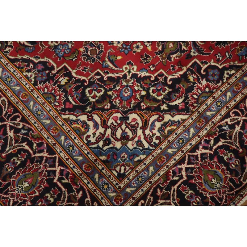 Hand Knotted Oriental 100% Wool Carpet Traditional Floral Red Kashan Area Rug - 11' 4'' X 7' 8''
